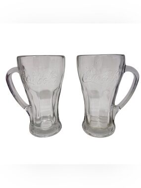 Vintage Pair Of Libbey Coca-Cola Clear glass 14 Ounce Handled tumbler mugs